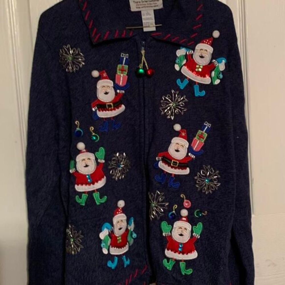 VTG Santa Knit Sweater Bells Tiara International Christmas Collection‎ Women's L